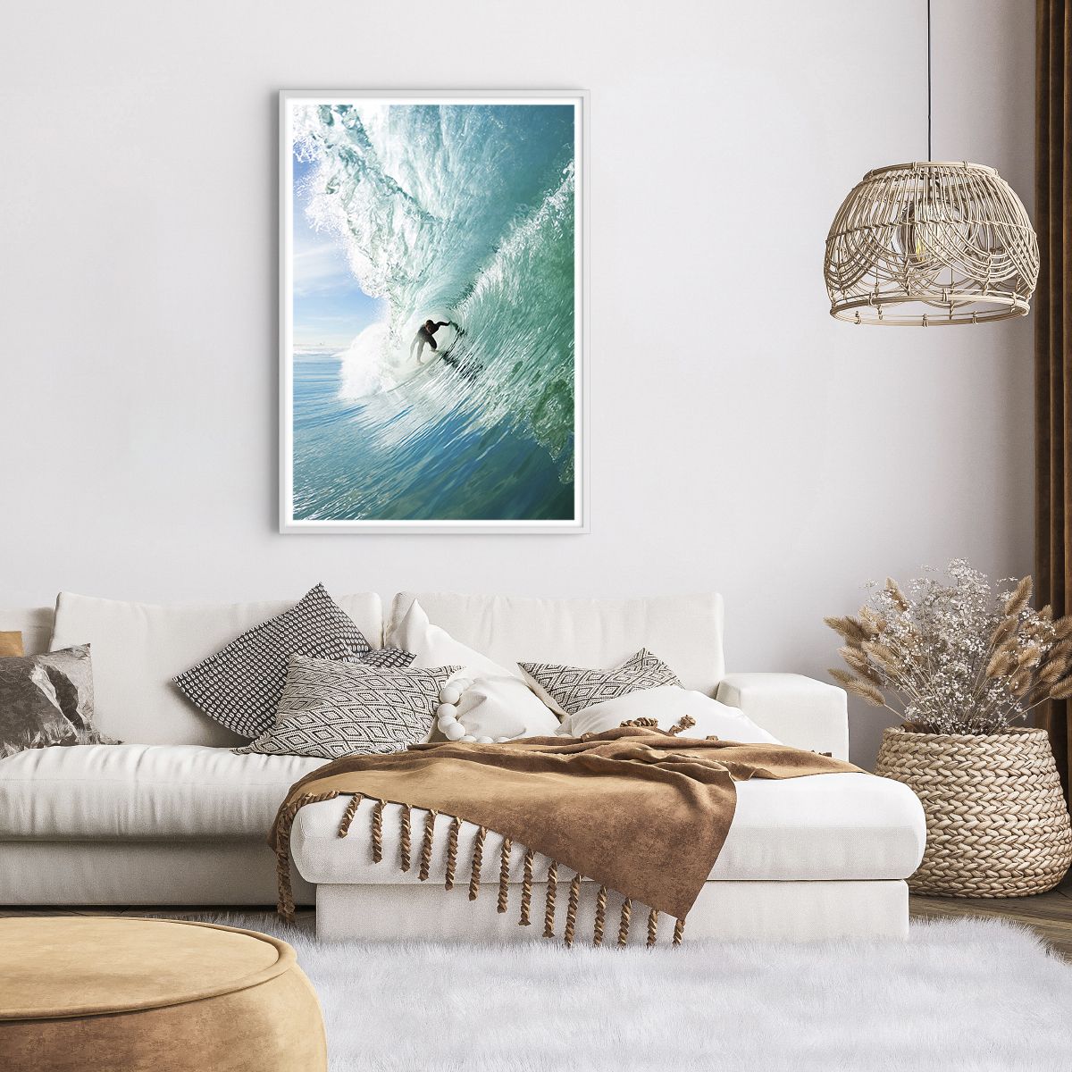 Affiche dans un cadre blanc Paysage, Affiche dans un cadre blanc Océan, Affiche dans un cadre blanc Surfeur, Affiche dans un cadre blanc Sport D'Eau, Affiche dans un cadre blanc Hawaii