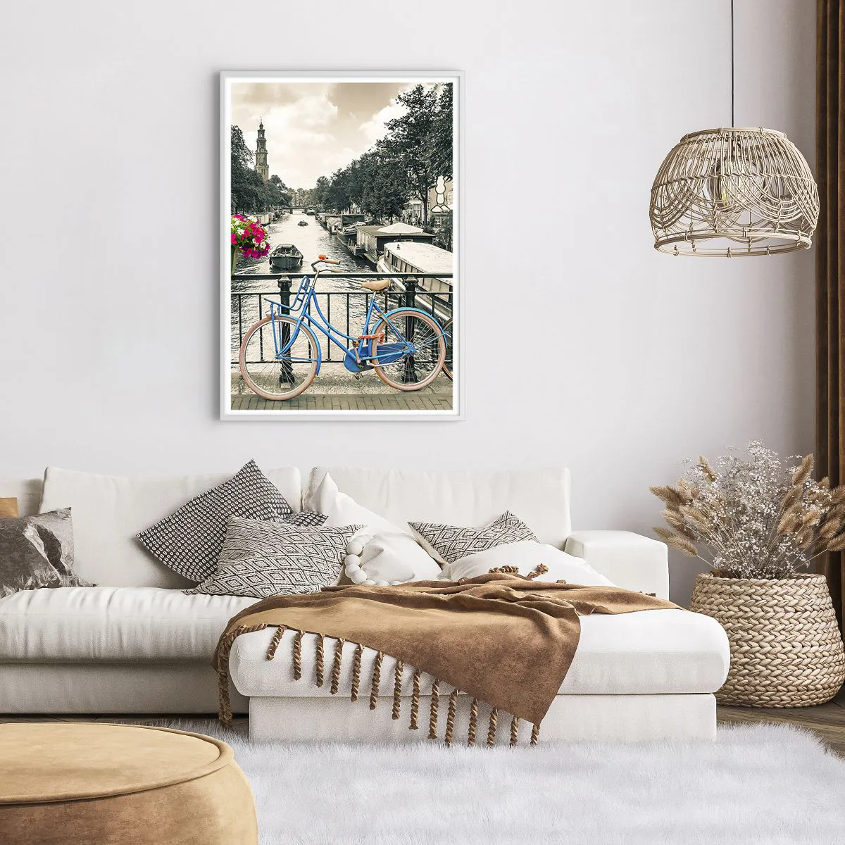 Póster en marco blanco - Los colores de una calle de Ámsterdam - 70x100 cm