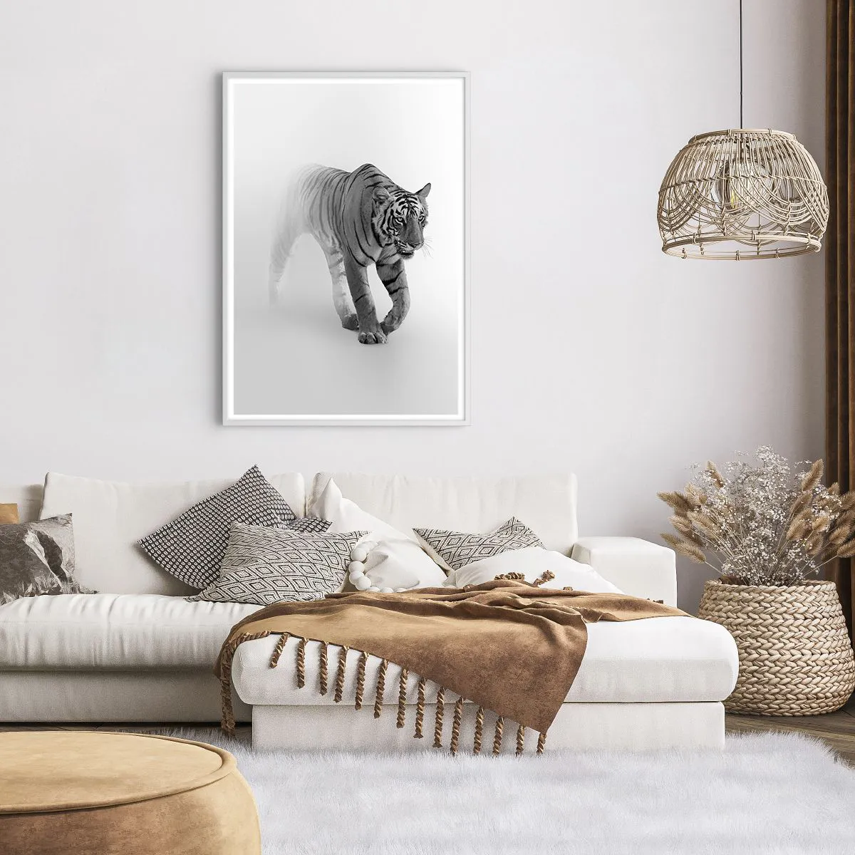 Plakat w białej ramie - Przyczajony we mgle - 70x100 cm