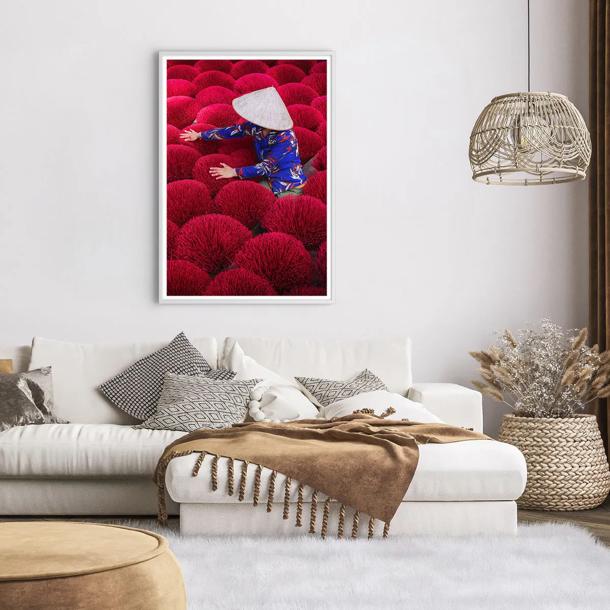 Plakat i hvid ramme - I en rismark - 70x100 cm