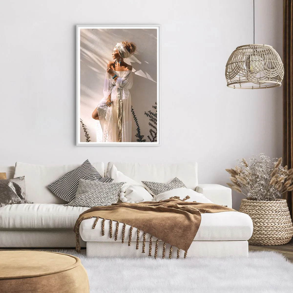 Plakat w białej ramie - Słońce i dziewczyna - 70x100 cm