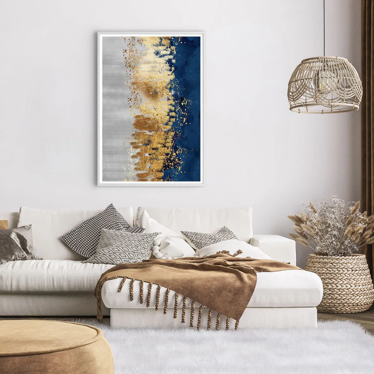 Poster in een witte lijst - Een moderne compositie met sprankeling - 70x100 cm