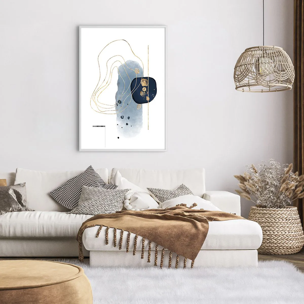 Plakát v bílém rámu - Modro-zlatá fantazie - 70x100 cm