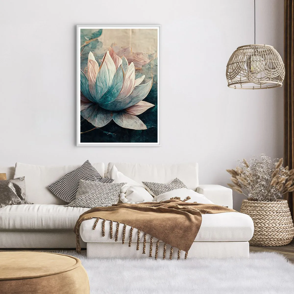 Plagát v bielom ráme - Hviezdy a jazero - 70x100 cm