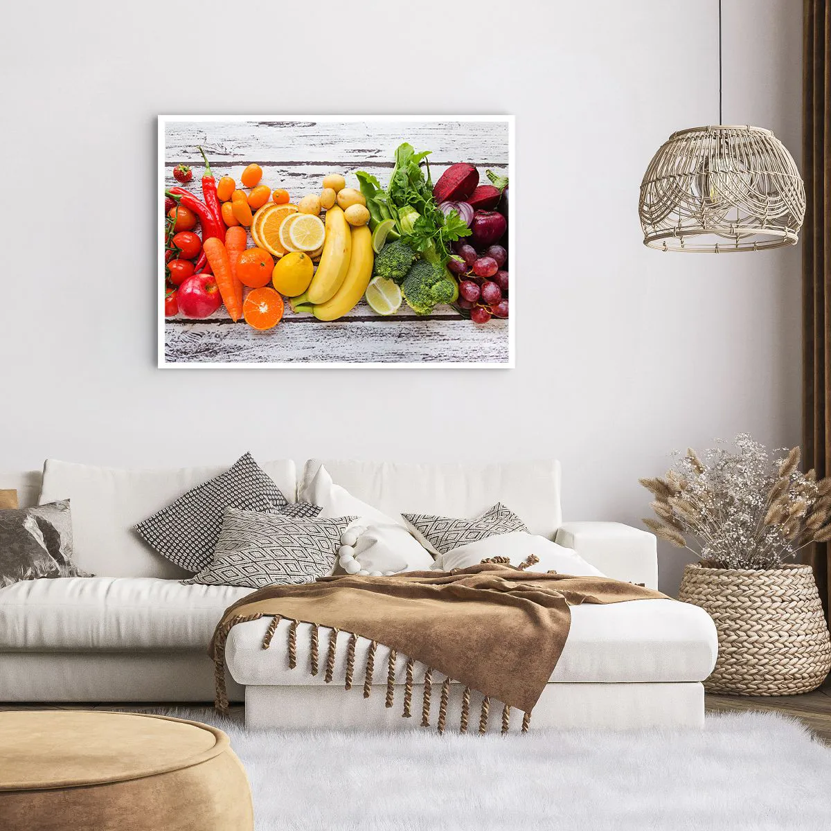 Plakat - Kolorowe owoce i warzywa na drewnianym tle - 100x70cm - To nie wystarczy? - Nowoczesna dekoracja ścienna do salonu i sypialni ARTTOR