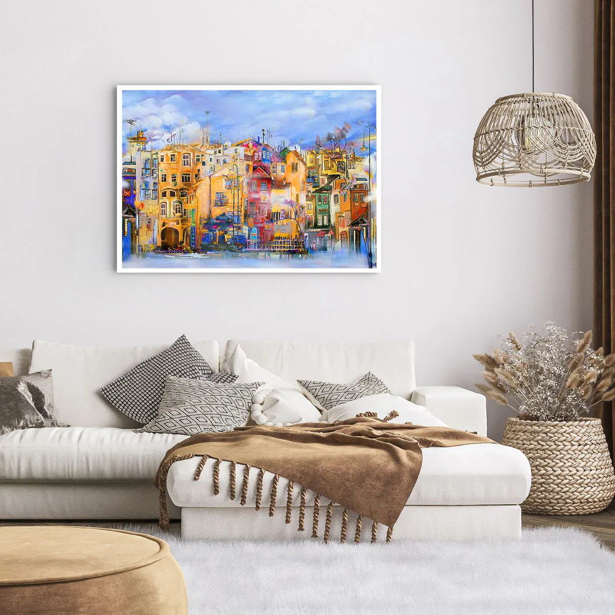 Plakat - Kolorowe budynki miejskie w artystycznym stylu - 100x70cm - Jesteśmy razem - Nowoczesna dekoracja ścienna do salonu i sypialni ARTTOR