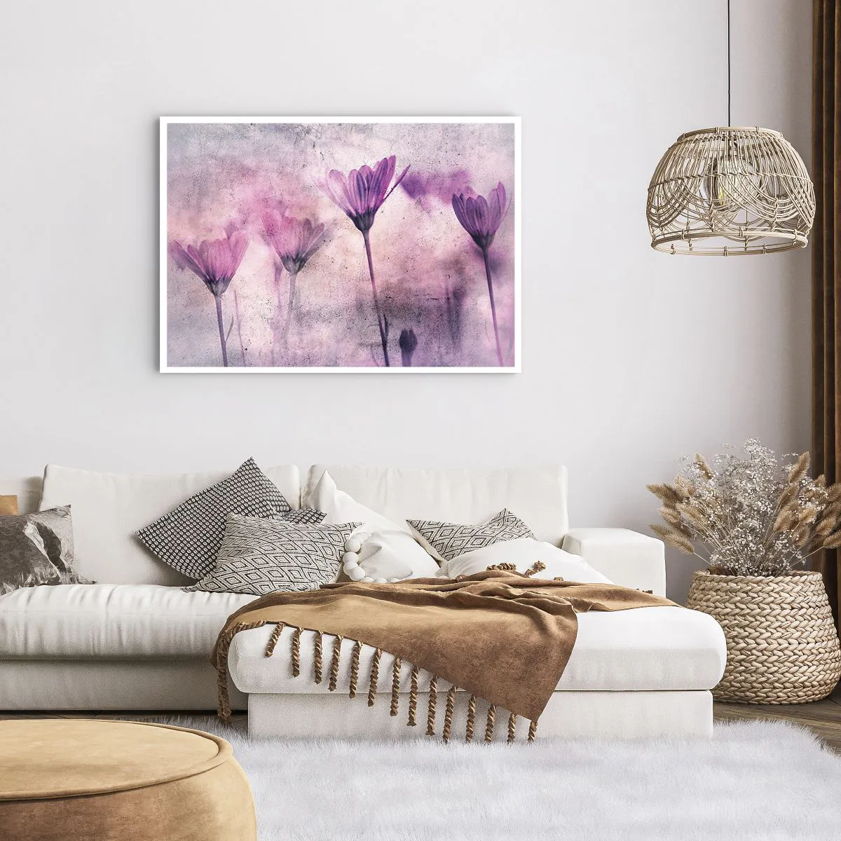 Affiche - Poster - Fleurs délicates dans des tons violets sur fond clair - 100x70cm - Rêve de fleurs - Décoration murale moderne pour le salon et la chambre ARTTOR