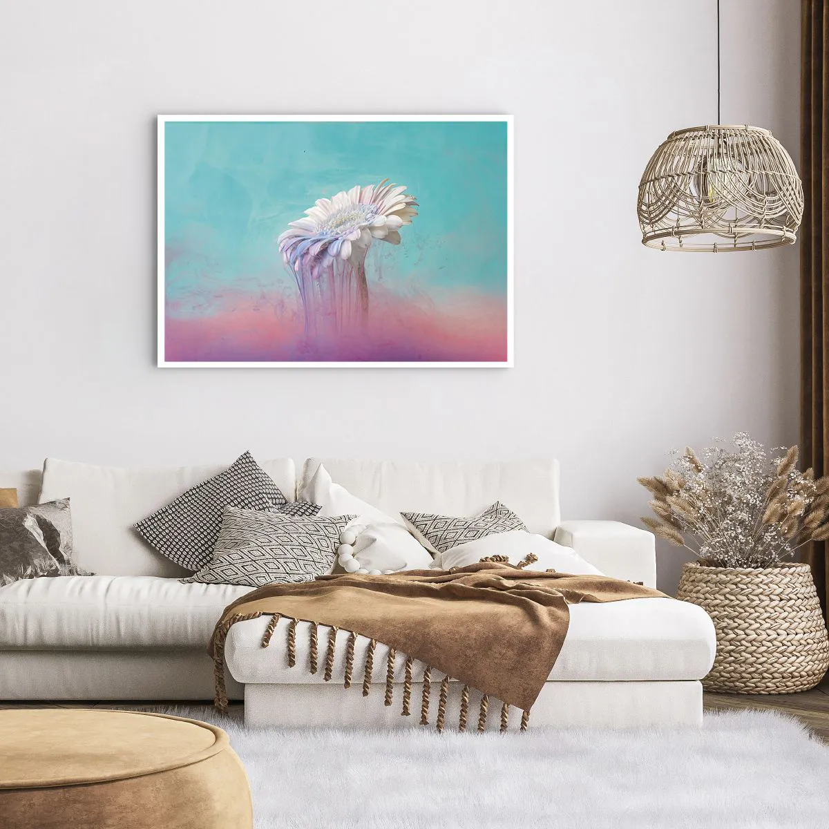Plakat - Pastelowa gerbera z efektem rozmycia - 100x70cm - Zaświaty kwiatów - Nowoczesna dekoracja ścienna do salonu i sypialni ARTTOR