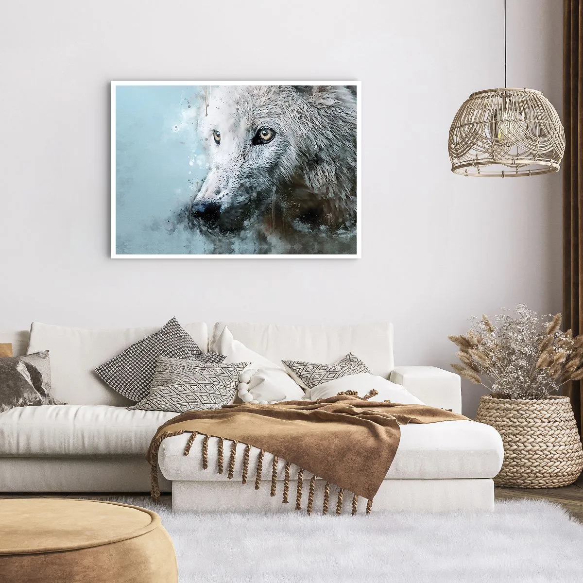 Poster - Ritratto ad acquerello di un lupo - 100x70cm - Scopri l'anima del lupo - Decorazione murale moderna per soggiorno e camera da letto ARTTOR