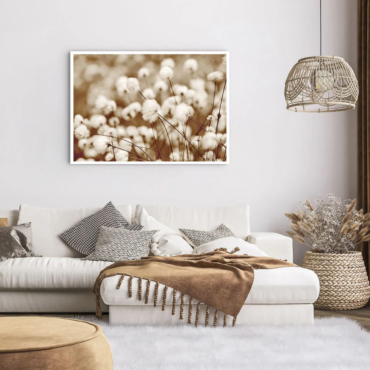 Póster - Un campo de delicadas plantas en tonos sepia. - 100x70cm - Un mullido colchón - Decoración de pared moderna para salón y dormitorio ARTTOR