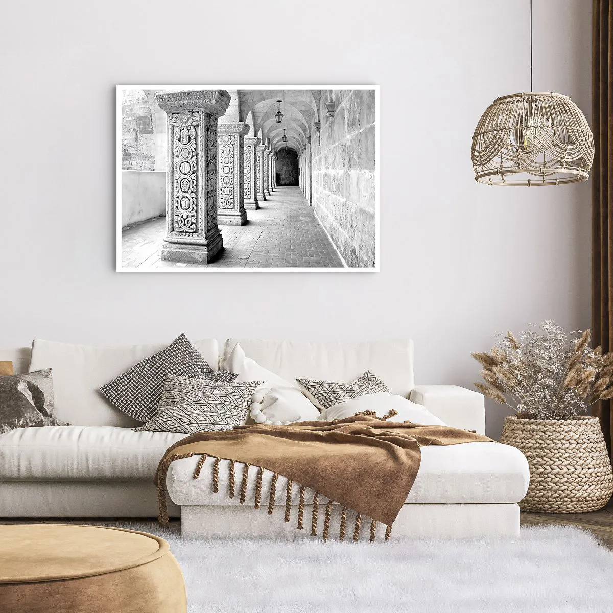 Affiche - Poster - Colonnes historiques dans une prise de vue monochrome - 100x70cm - Où cela mène-t-il…? - Décoration murale moderne pour le salon et la chambre ARTTOR