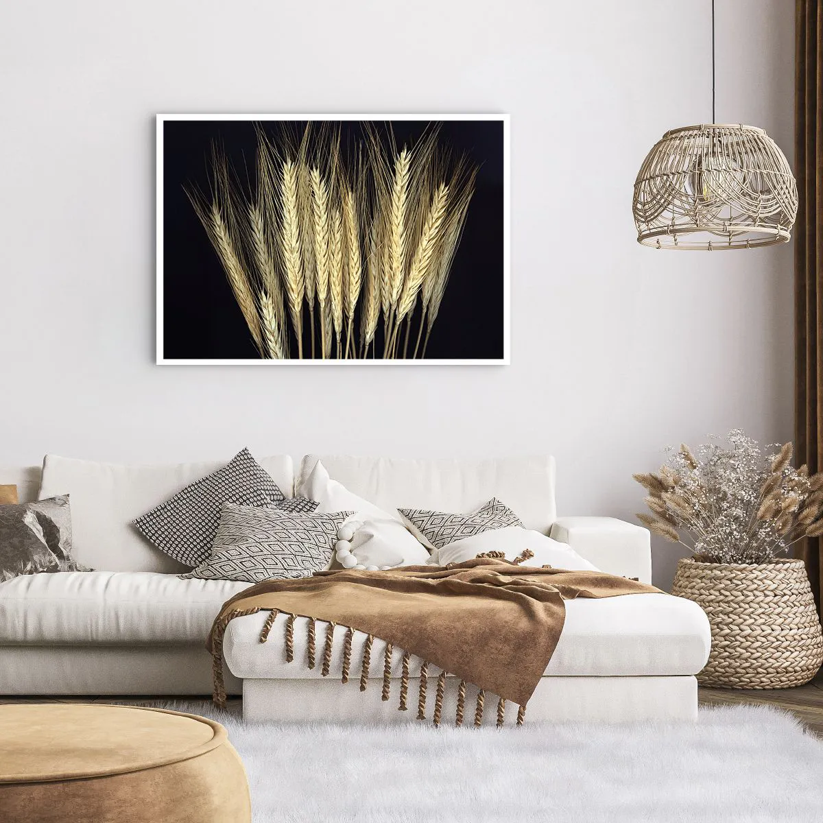 Póster - Espigas de trigo sobre fondo negro en estilo rústico - 100x70cm - Magia rústica - Decoración de pared moderna para salón y dormitorio ARTTOR