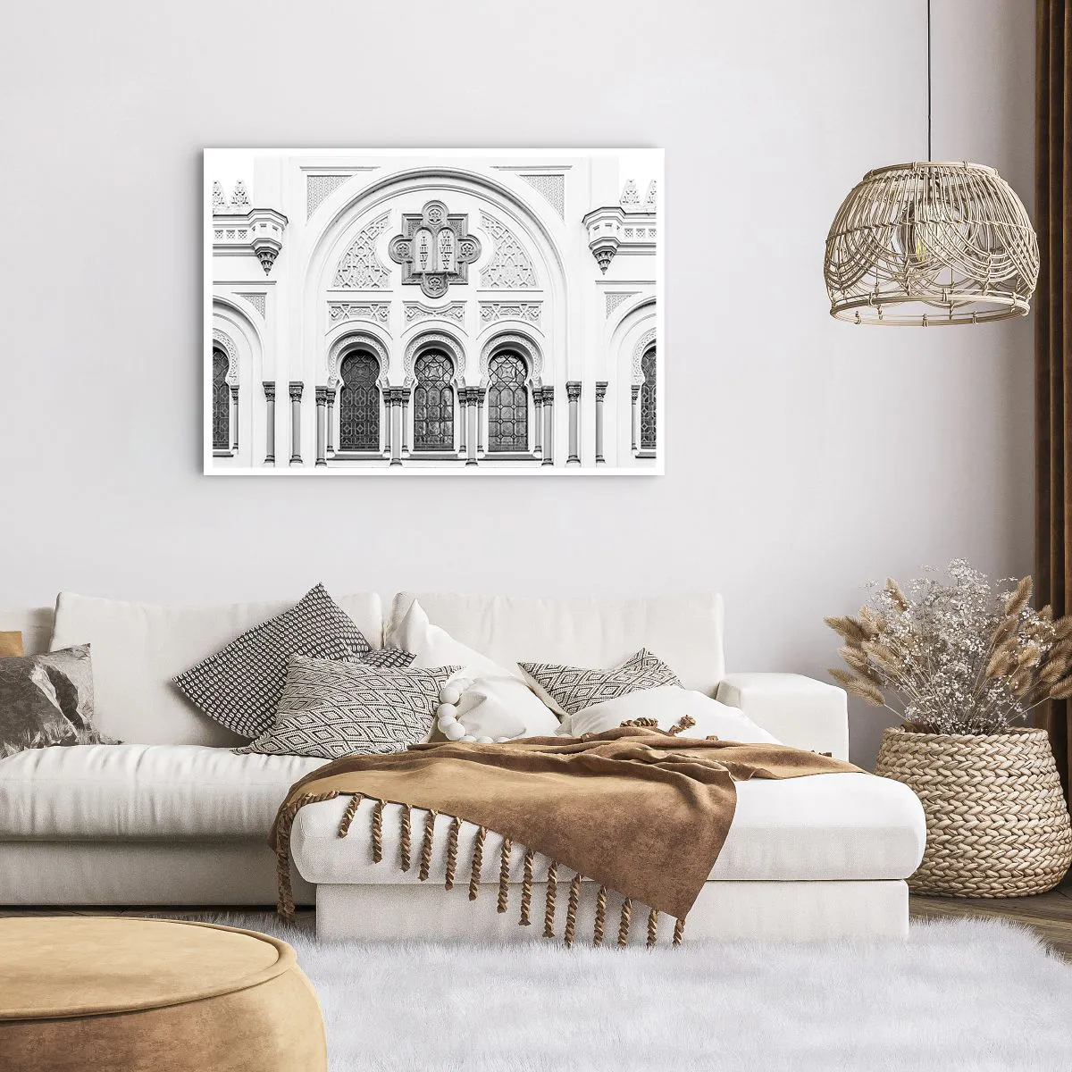 Affiche - Poster - Détails architecturaux de la façade dans un style monochrome - 100x70cm - À la frontière des cultures - Décoration murale moderne pour le salon et la chambre ARTTOR