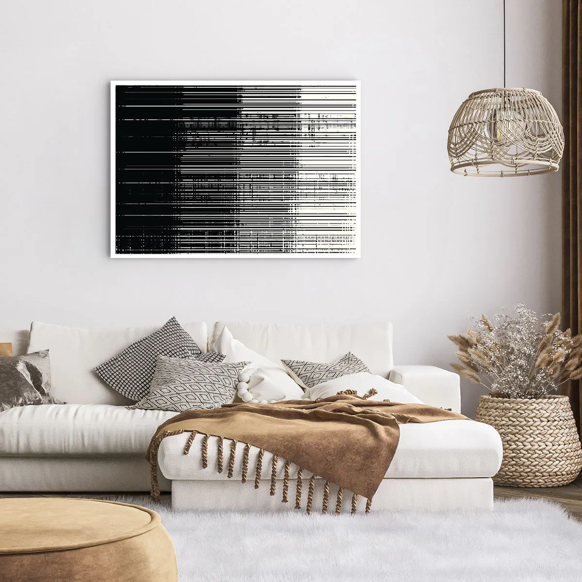 Affiche - Poster - Composition abstraite de lignes en noir et blanc contrastés - 100x70cm - Ondes et vibrations - Décoration murale moderne pour le salon et la chambre ARTTOR