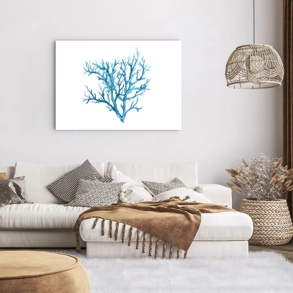 Poster - Corallo blu su sfondo bianco con un tocco minimalista - 100x70cm - Filigrana marina - Decorazione murale moderna per soggiorno e camera da letto ARTTOR