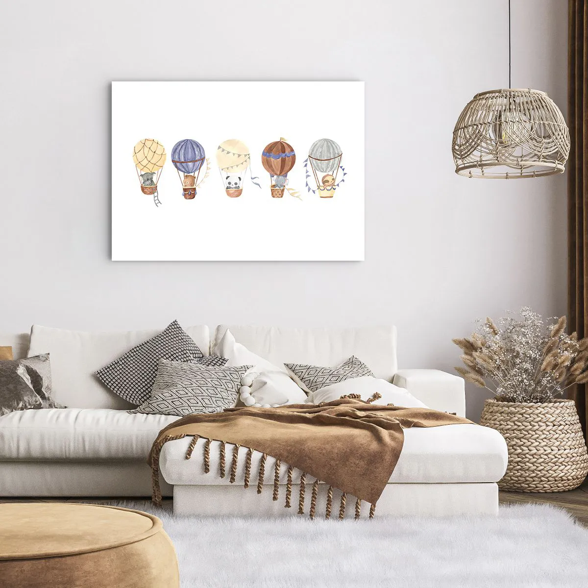 Poster - Niedliche Tiere in Luftballons auf weißem Hintergrund - 100x70cm - Freunde auf Reise - Moderne Wanddekoration für Wohnzimmer und Schlafzimmer ARTTOR