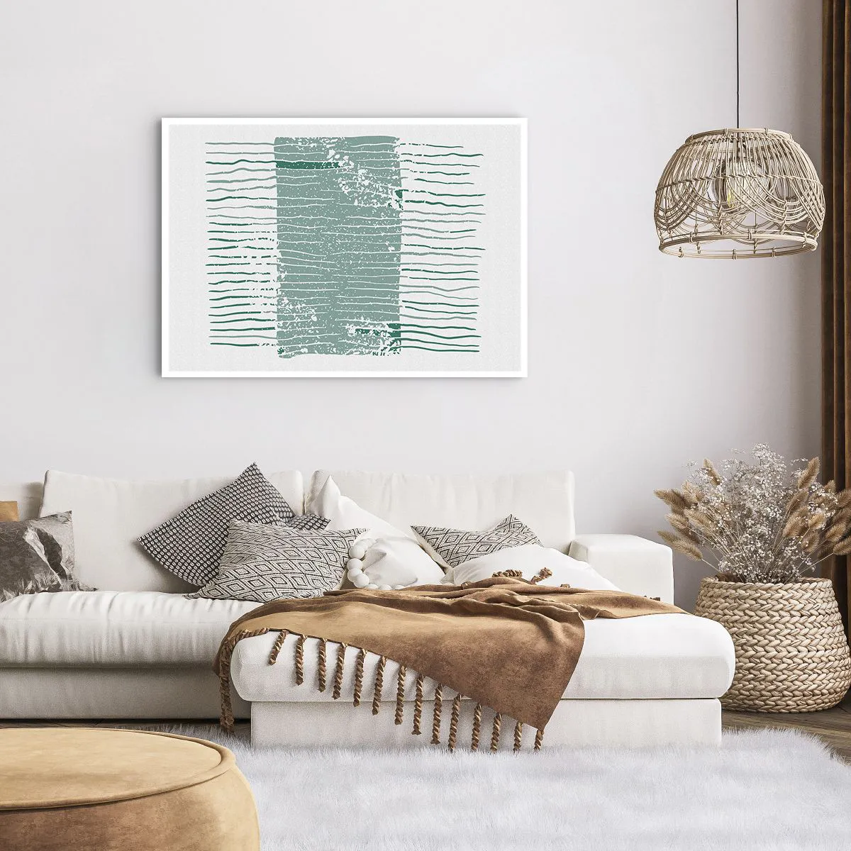 Affiche - Poster - Motif géométrique dans les tons vert mer et blanc - 100x70cm - Abstraction de la mer - Décoration murale moderne pour le salon et la chambre ARTTOR