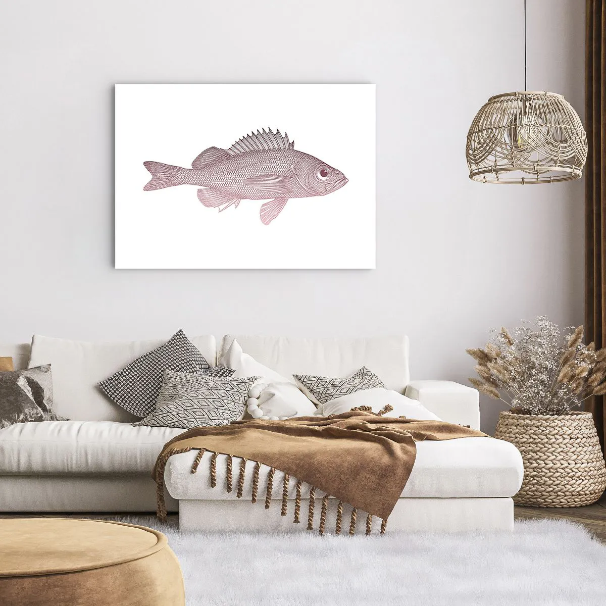 Poster - Detaillierte Darstellung eines Fisches auf weißem Hintergrund - 100x70cm - Großäugiger Fisch - Moderne Wanddekoration für Wohnzimmer und Schlafzimmer ARTTOR