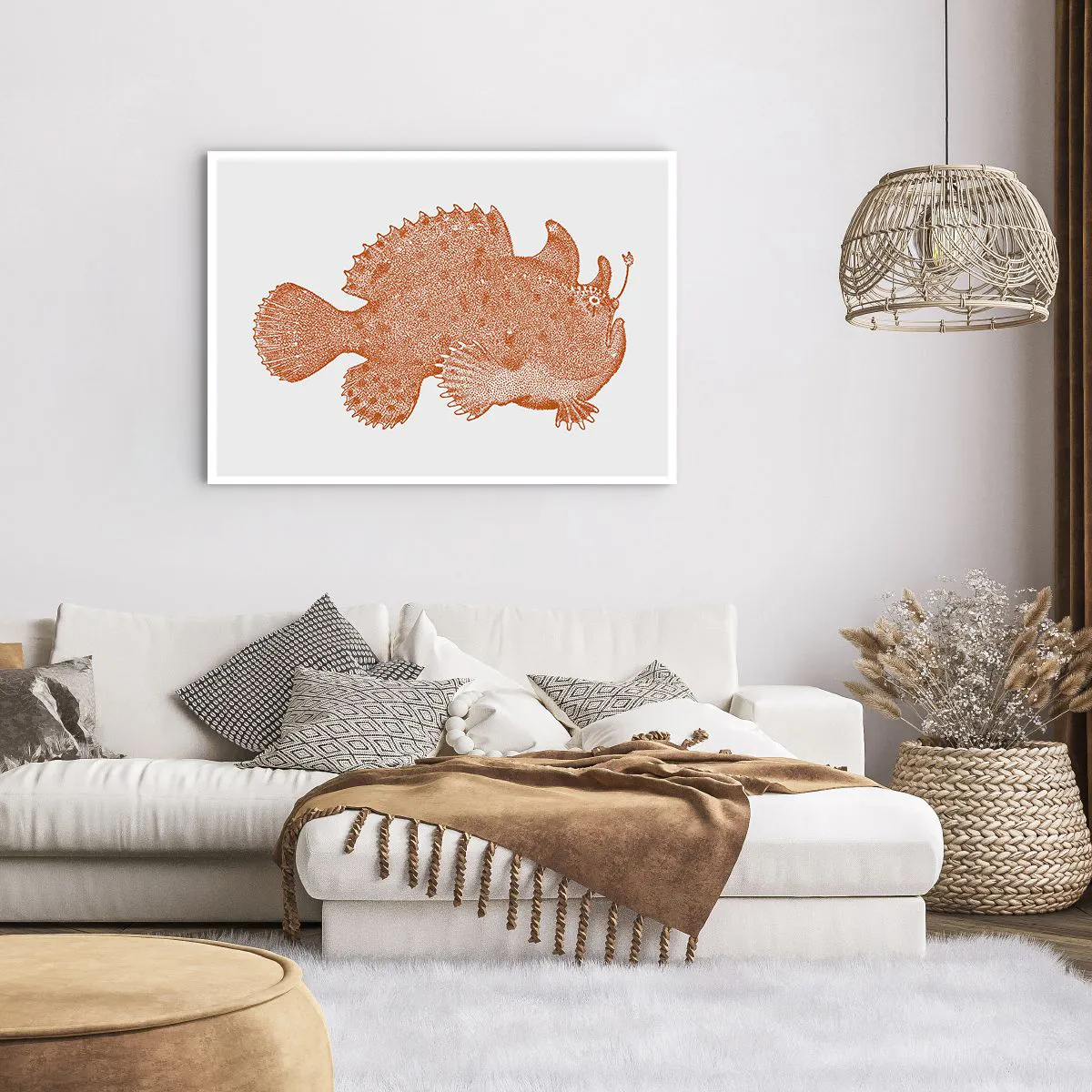 Affiche - Poster - Dessin détaillé d'un poisson cuivré sur fond blanc - 100x70cm - Et pourtant un poisson - Décoration murale moderne pour le salon et la chambre ARTTOR