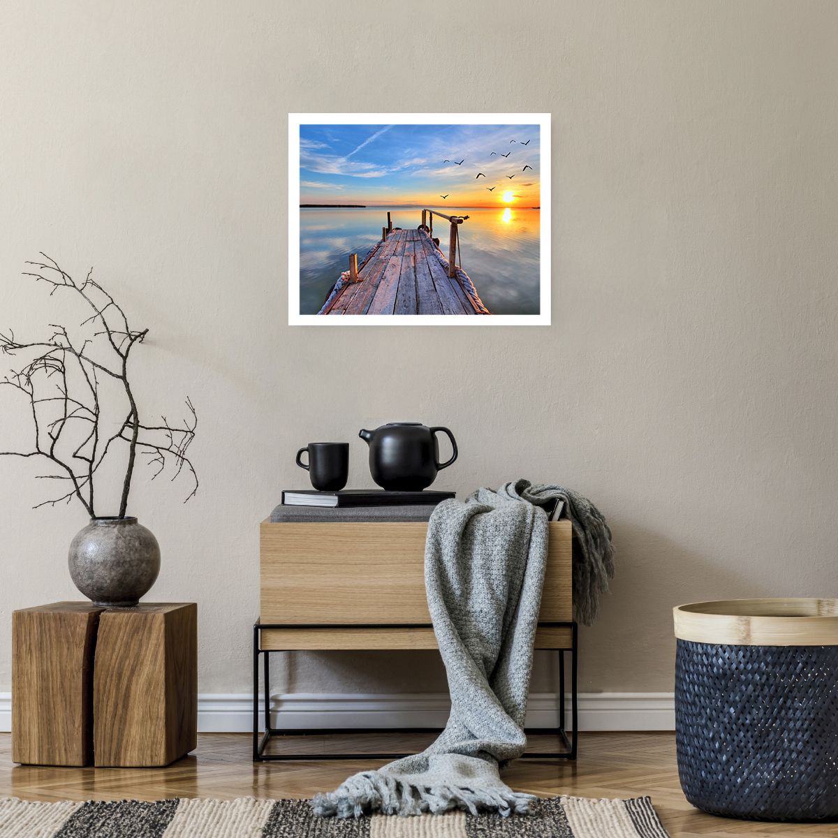 Affiche sans cadre Paysage, Affiche sans cadre Lac, Affiche sans cadre Pont De Bois, Affiche sans cadre Le Coucher Du Soleil, Affiche sans cadre Surface De L'Eau