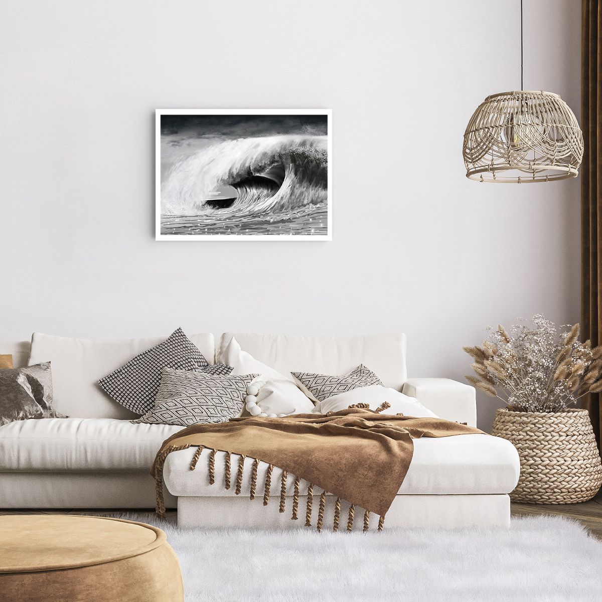 Unframed Poster Sea, Unframed Poster Ocean, Unframed Poster High Wave, Unframed Poster Graphics, Unframed Poster Black And White