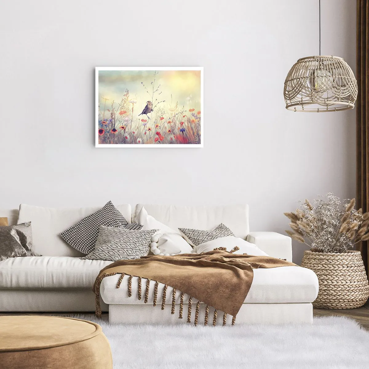 Plagát - Portrét vtáka s lúkou v pozadí - 70x50 cm