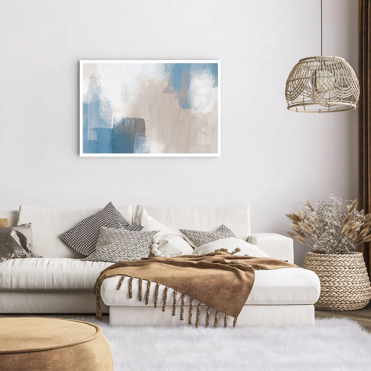 Poster - Pink Abstract with a Blue Curtain - 91x61 cm