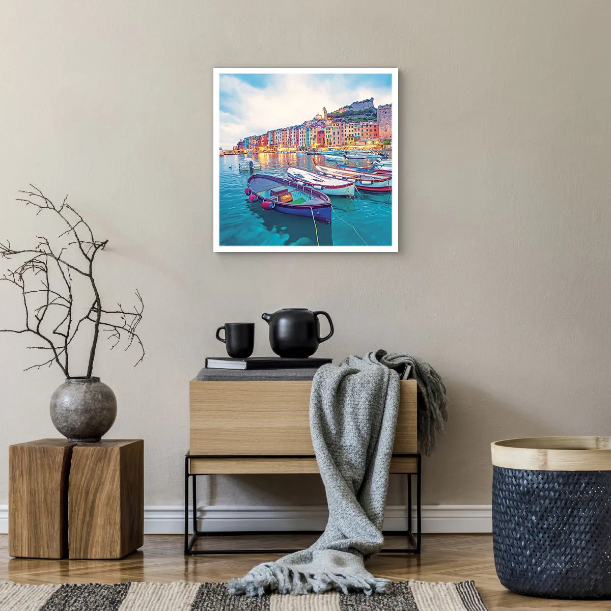 Affisch - Färgglad kväll i hamnen - 50x50 cm