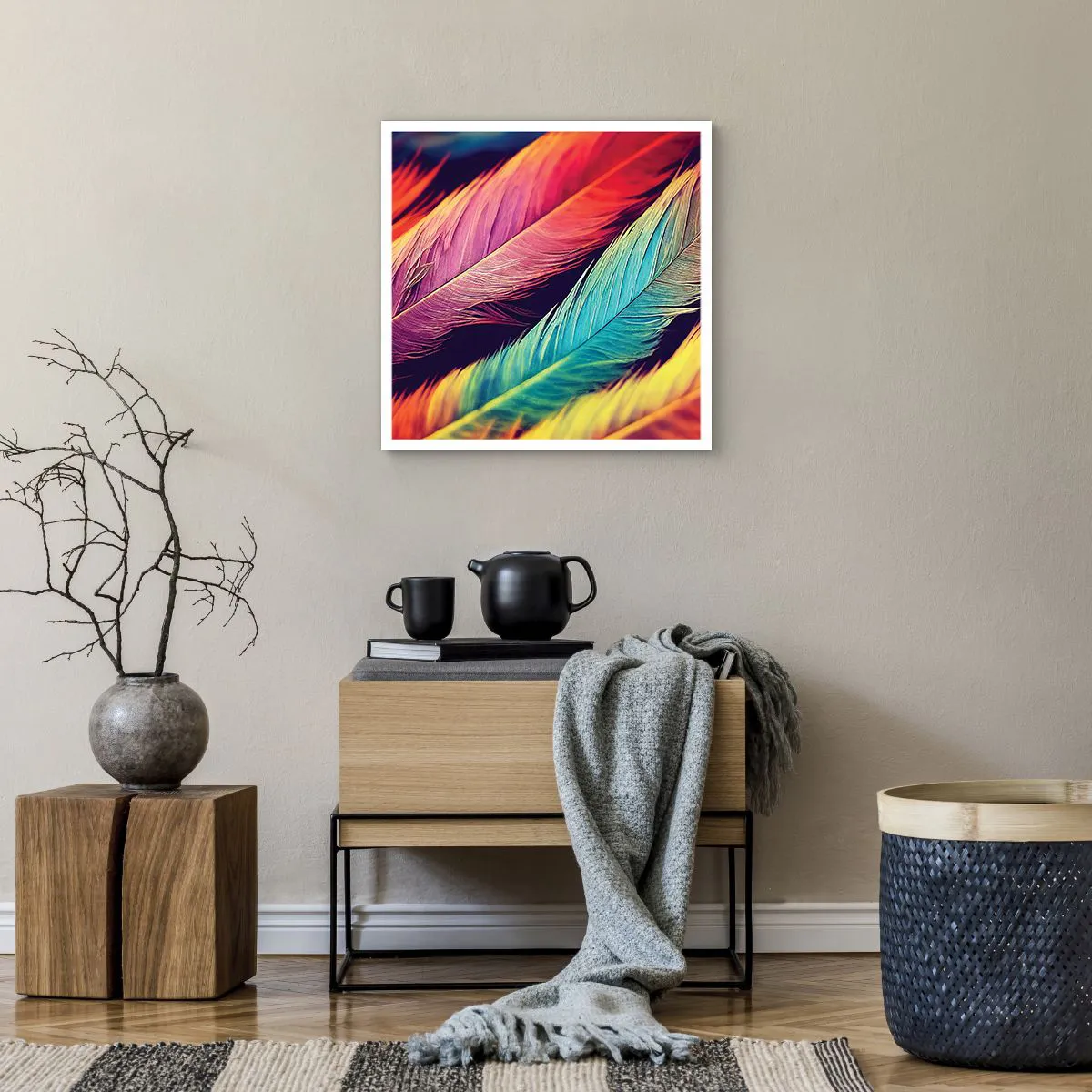 Affiche - Poster - Arc-en-ciel de plumes - 50x50 cm