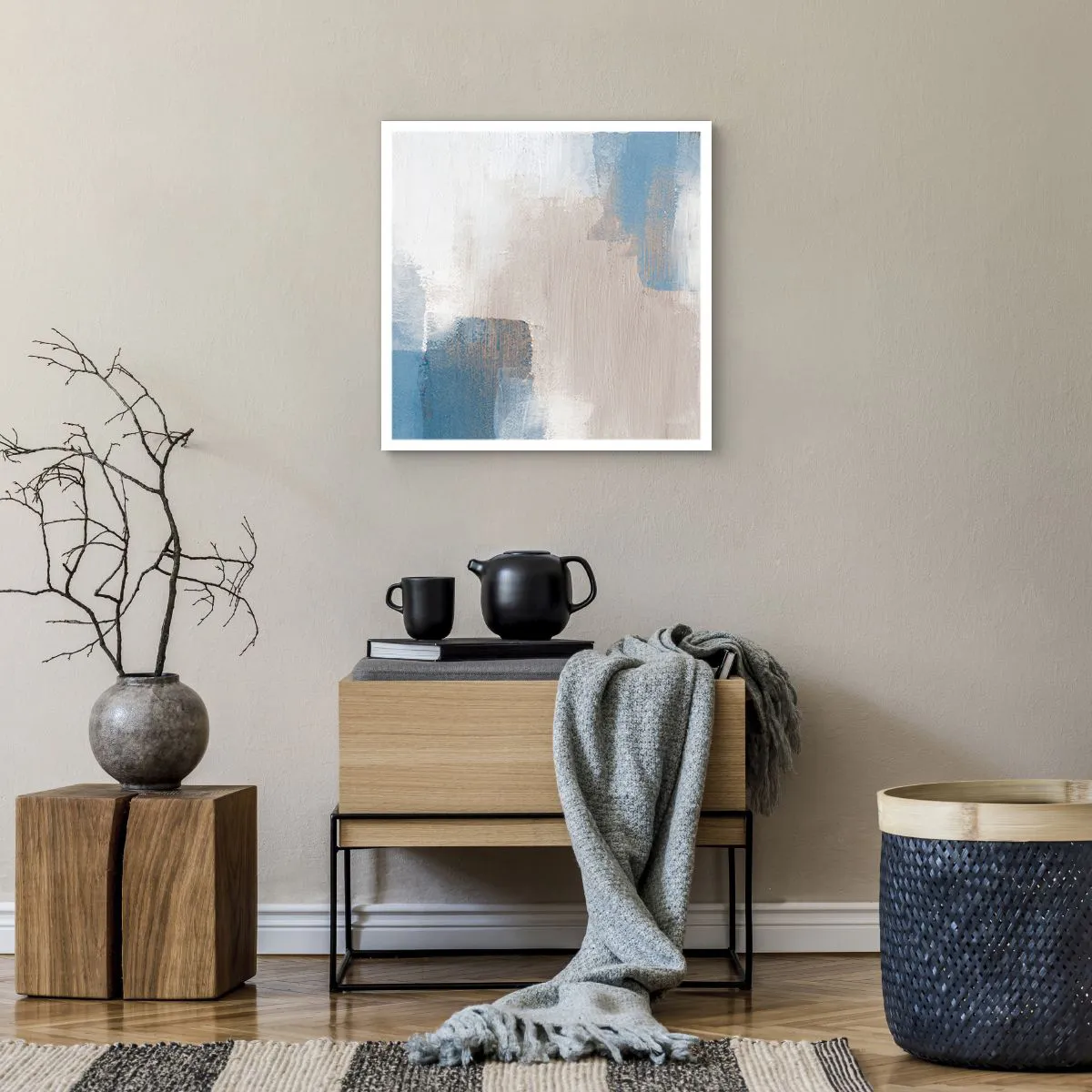 Affiche - Poster - Abstraction rose derrière un rideau de bleu - 50x50 cm