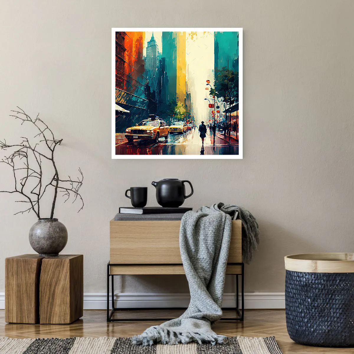 Affisch - New York - här är till och med regnet färgstarkt - 60x60 cm