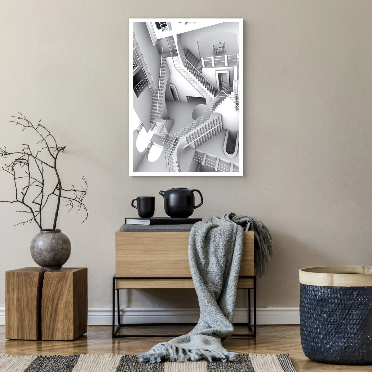 Poster - Illusionäre Treppen in einem surrealen Raum - 50x70cm - Die Paradoxien des Weltraums - Moderne Wanddekoration für Wohnzimmer und Schlafzimmer ARTTOR