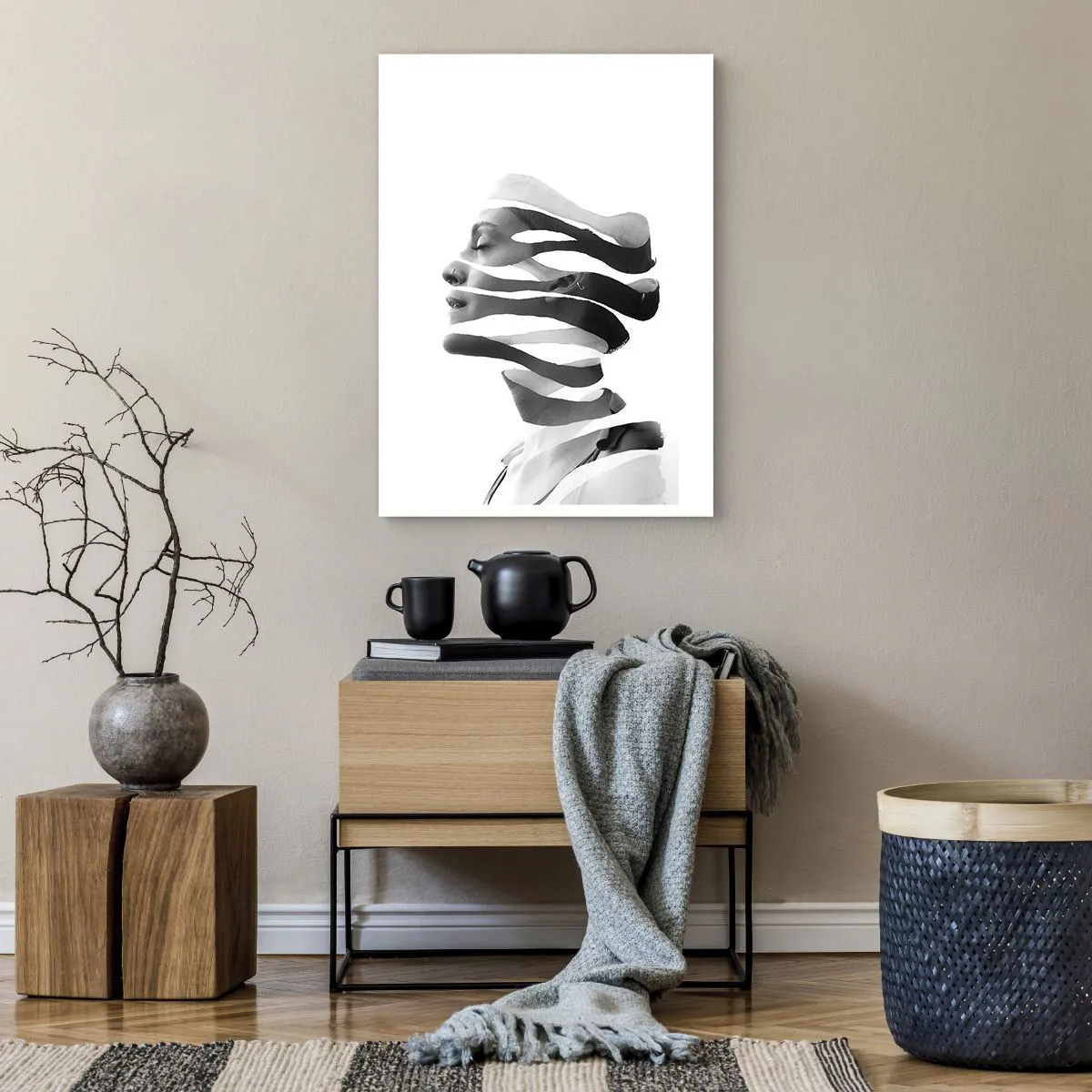 Poster - Schwarz-Weiß-Porträt einer Frau im minimalistischen Stil - 50x70cm - Surreales Porträt - Moderne Wanddekoration für Wohnzimmer und Schlafzimmer ARTTOR