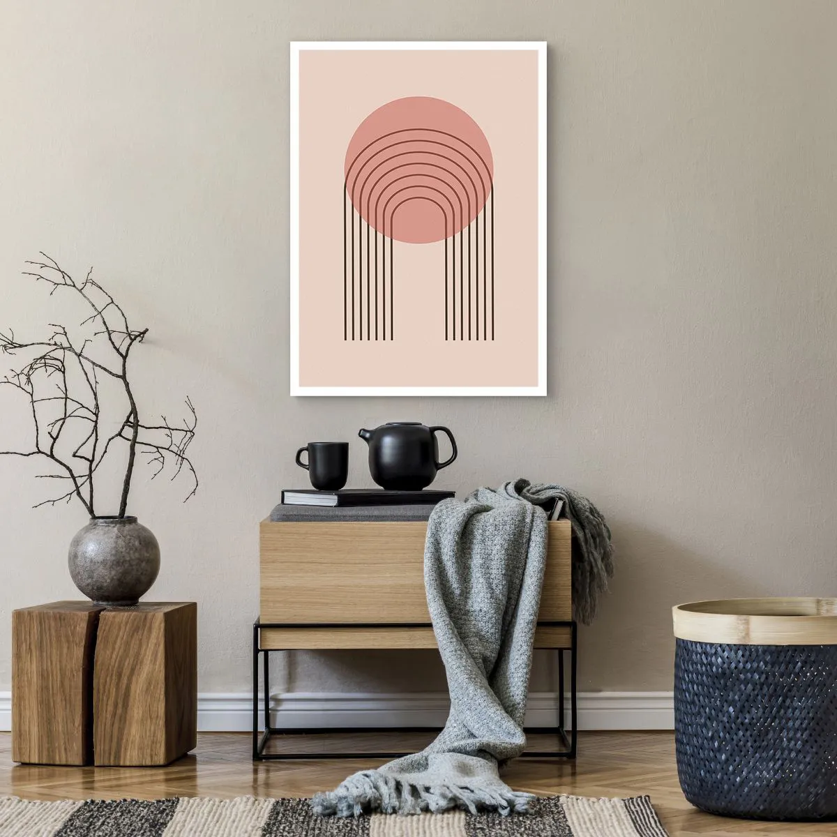 Póster - Una abstracción minimalista con arcos en tonos rosa y beige. - 50x70cm - Atracción irresistible - Decoración de pared moderna para salón y dormitorio ARTTOR