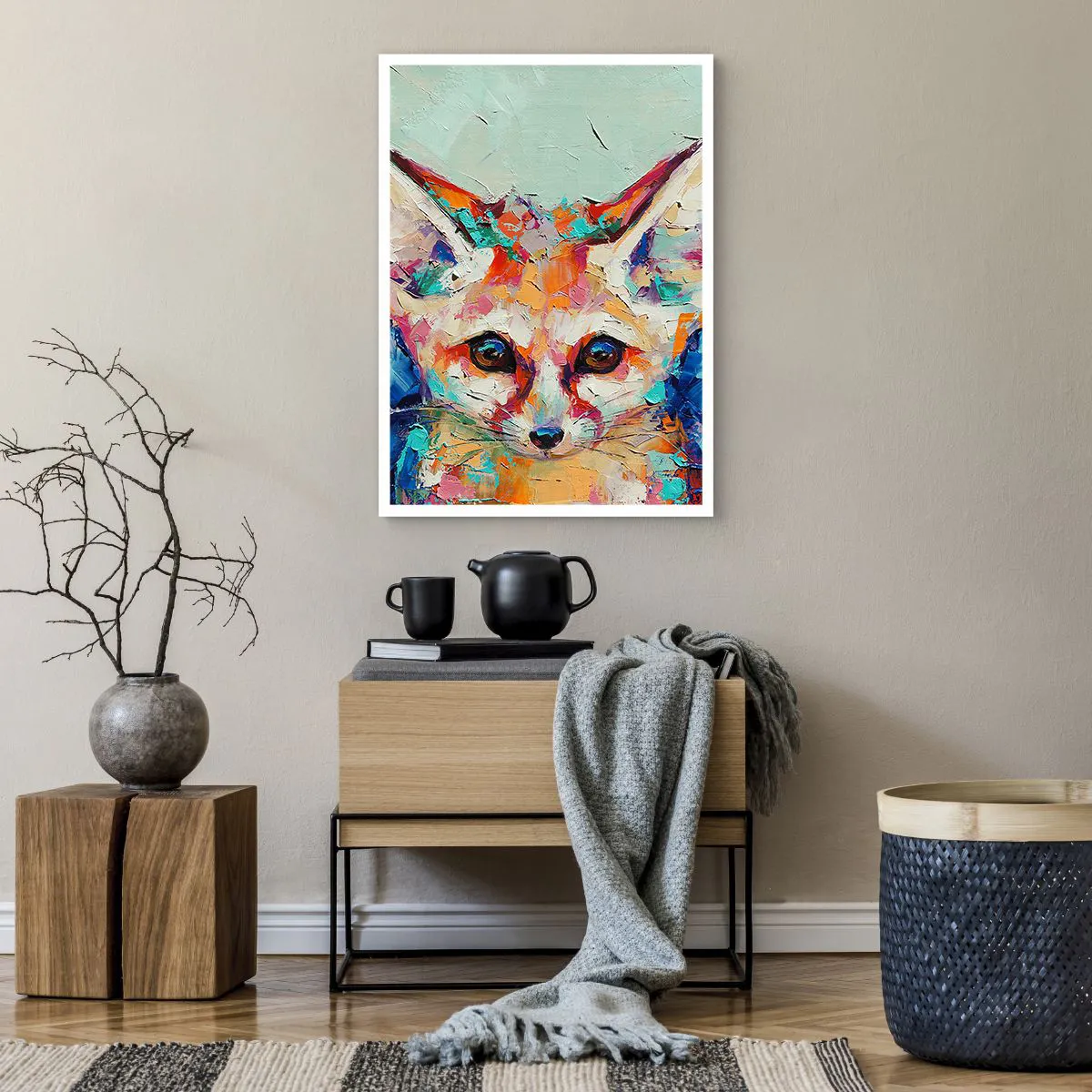 Póster - Un retrato abstracto colorido de un zorro con una mirada expresiva. - 50x70cm - Mirada penetrante - Decoración de pared moderna para salón y dormitorio ARTTOR