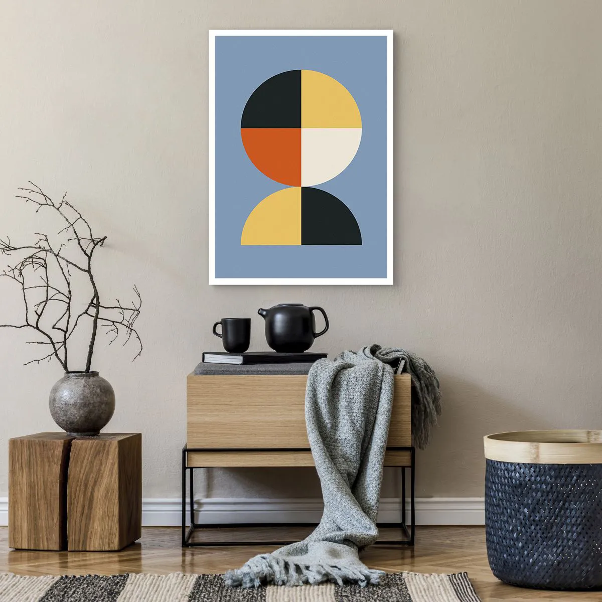 Poster - Motivo geometrico a forma di cerchio e semicerchio su sfondo blu - 50x70cm - Guarda e conta - Decorazione murale moderna per soggiorno e camera da letto ARTTOR