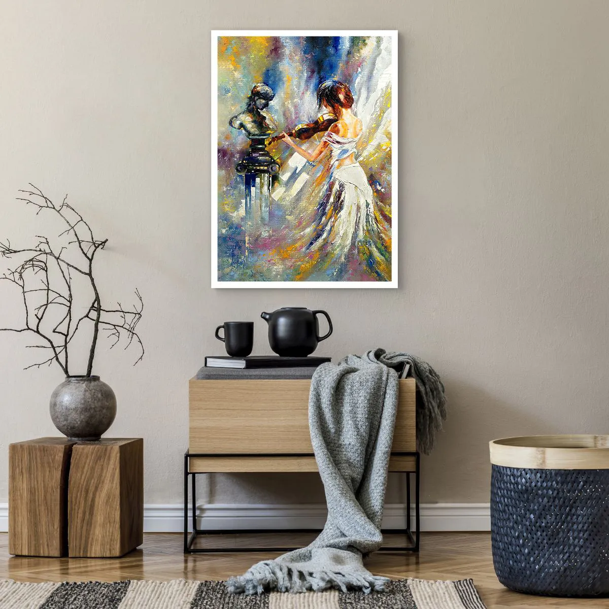 Póster - Escena abstracta de una mujer tocando el violín. - 50x70cm - Revivir con sentimiento - Decoración de pared moderna para salón y dormitorio ARTTOR