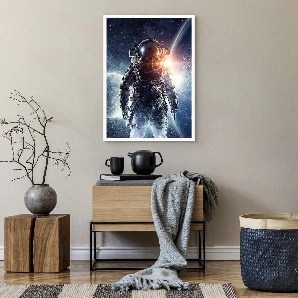 Affiche - Poster - Astronaute dans l'espace avec des planètes et des étoiles en arrière-plan - 50x70cm - Aventure spatiale - Décoration murale moderne pour le salon et la chambre ARTTOR