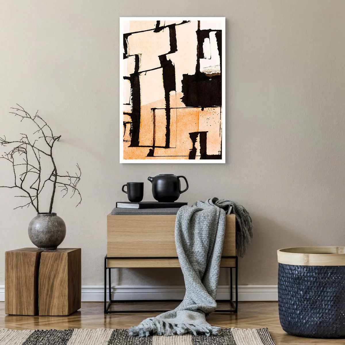 Poster - Una composizione astratta di forme geometriche nelle tonalità del beige e del nero. - 50x70cm - Comunque in ordine - Decorazione murale moderna per soggiorno e camera da letto ARTTOR