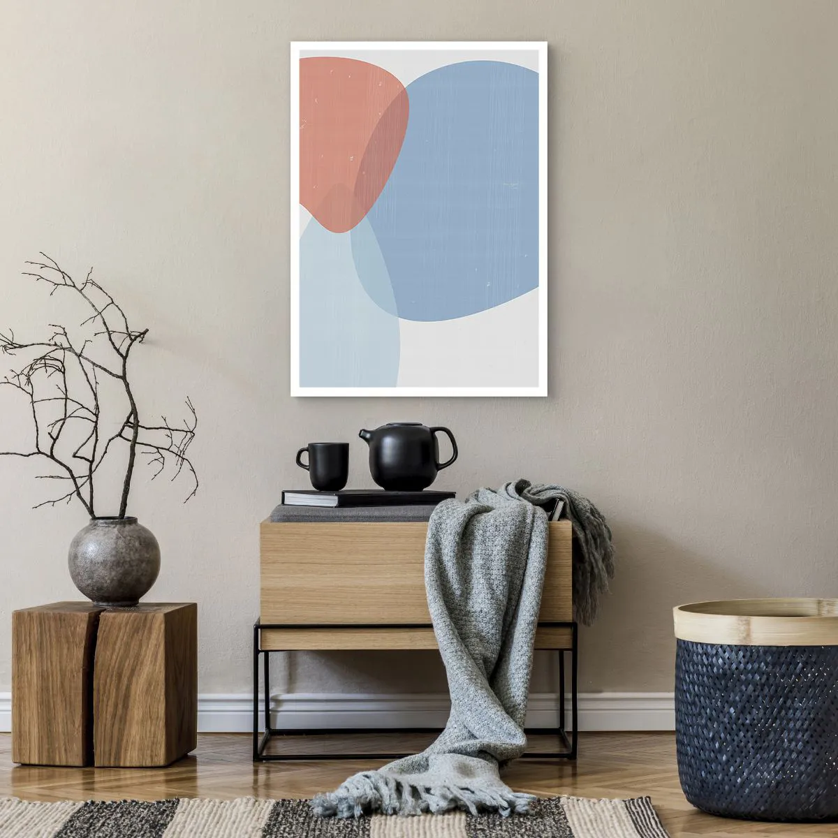 Affiche - Poster - Formes abstraites dans les tons bleus et beiges - 50x70cm - Relations pastel - Décoration murale moderne pour le salon et la chambre ARTTOR