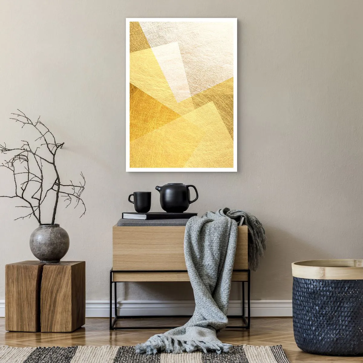 Affiche - Poster - Abstraction géométrique dorée avec un effet métallique - 50x70cm - Météo géométrique - Décoration murale moderne pour le salon et la chambre ARTTOR