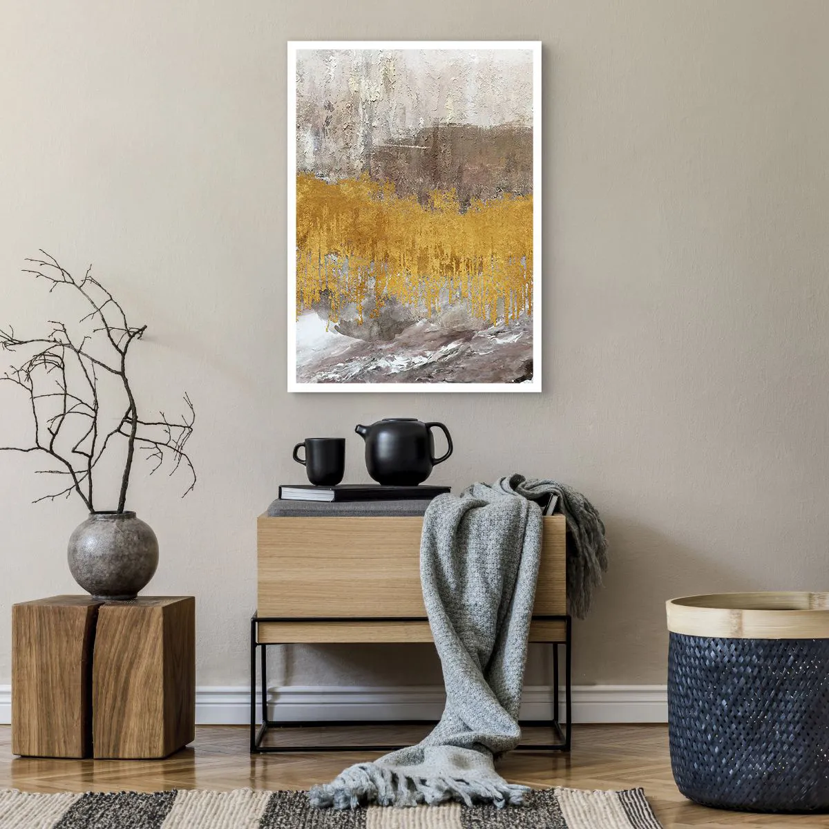 Affiche - Poster - Texture abstraite en or et beige avec un effet de profondeur - 50x70cm - Une explosion d'or - Décoration murale moderne pour le salon et la chambre ARTTOR