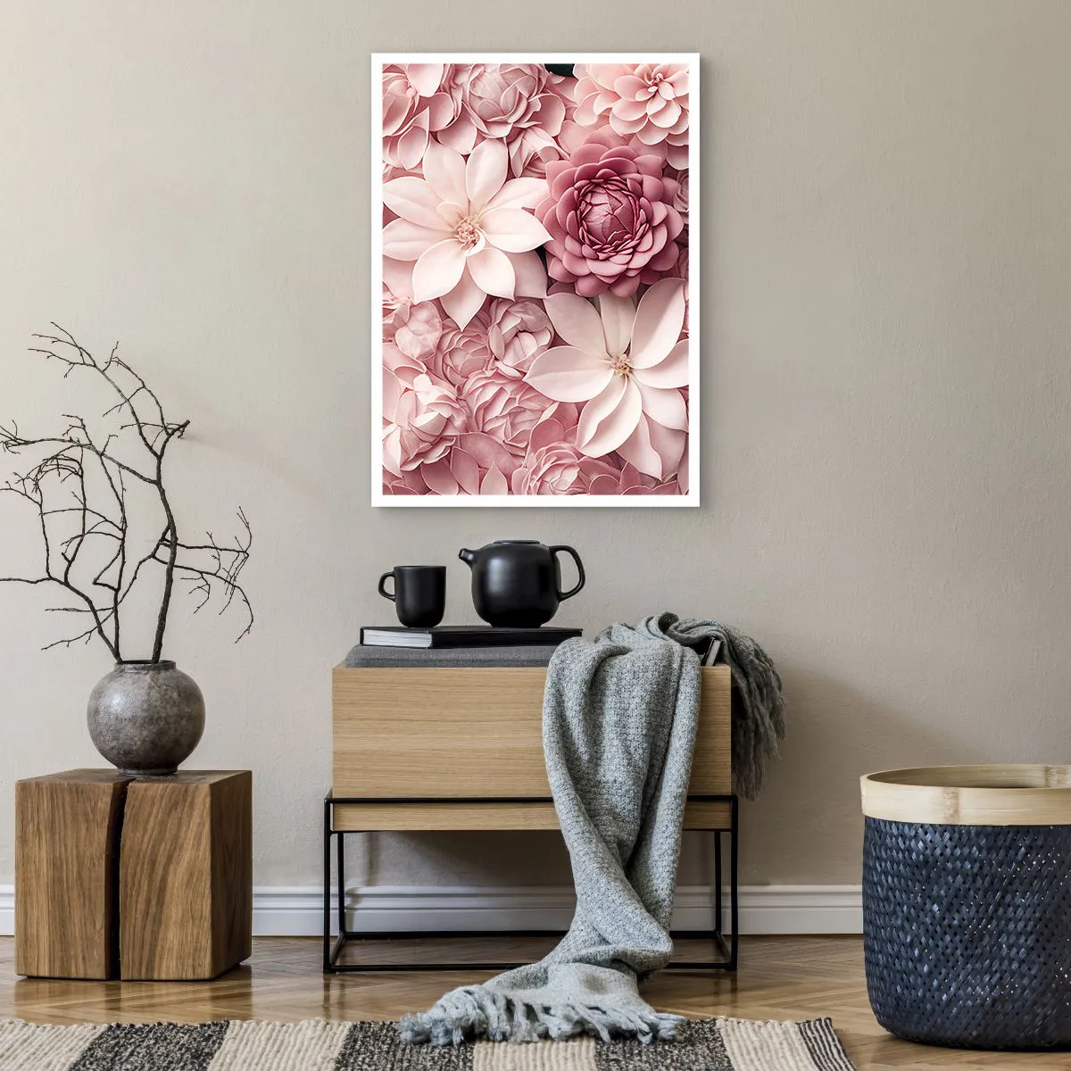 Poster - Rosa Blüten in einer eleganten Komposition - 50x70cm - In rosa Blütenblättern - Moderne Wanddekoration für Wohnzimmer und Schlafzimmer ARTTOR