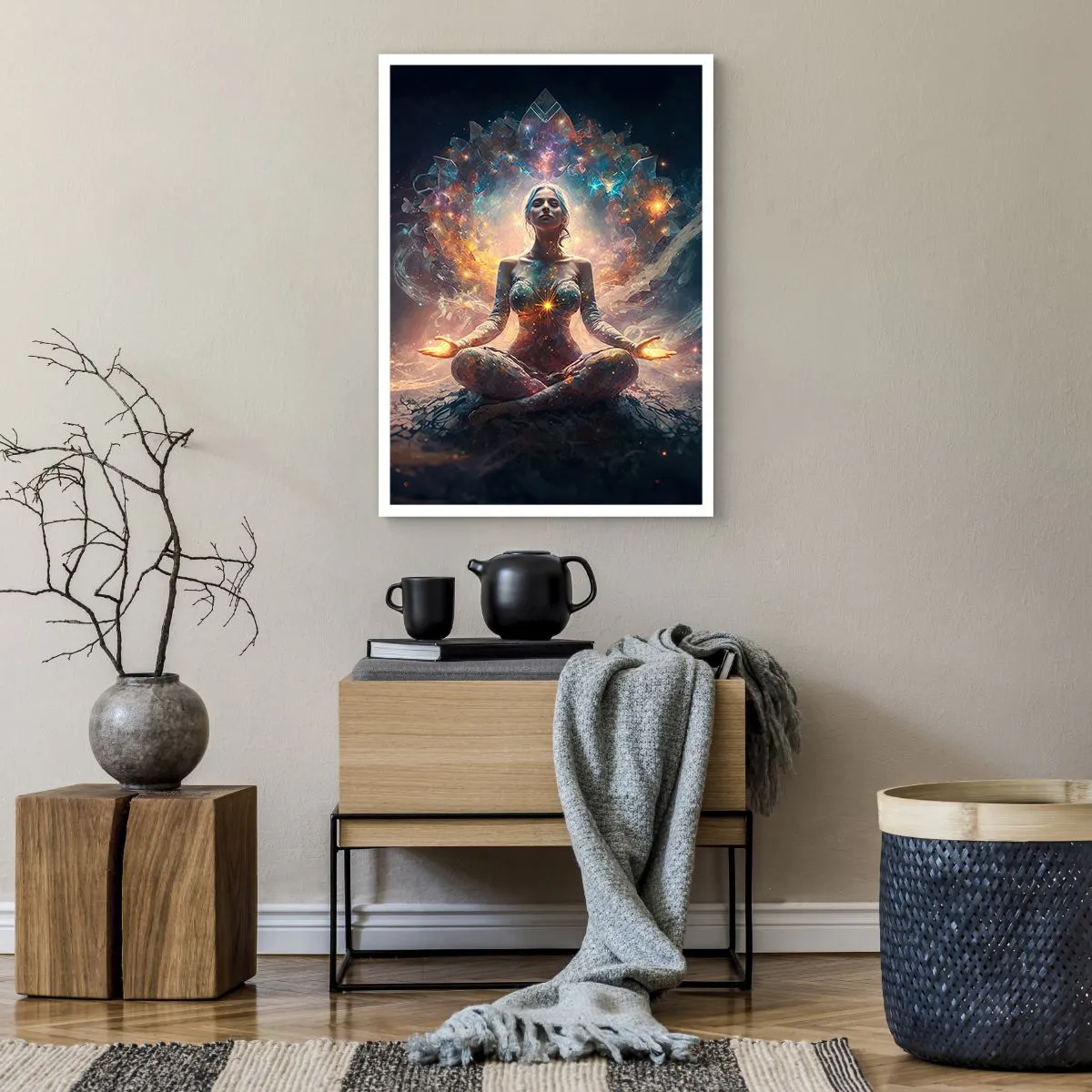 Poster - Mystische Meditation umgeben von kosmischer Energie - 50x70cm - Fluss guter Energie - Moderne Wanddekoration für Wohnzimmer und Schlafzimmer ARTTOR
