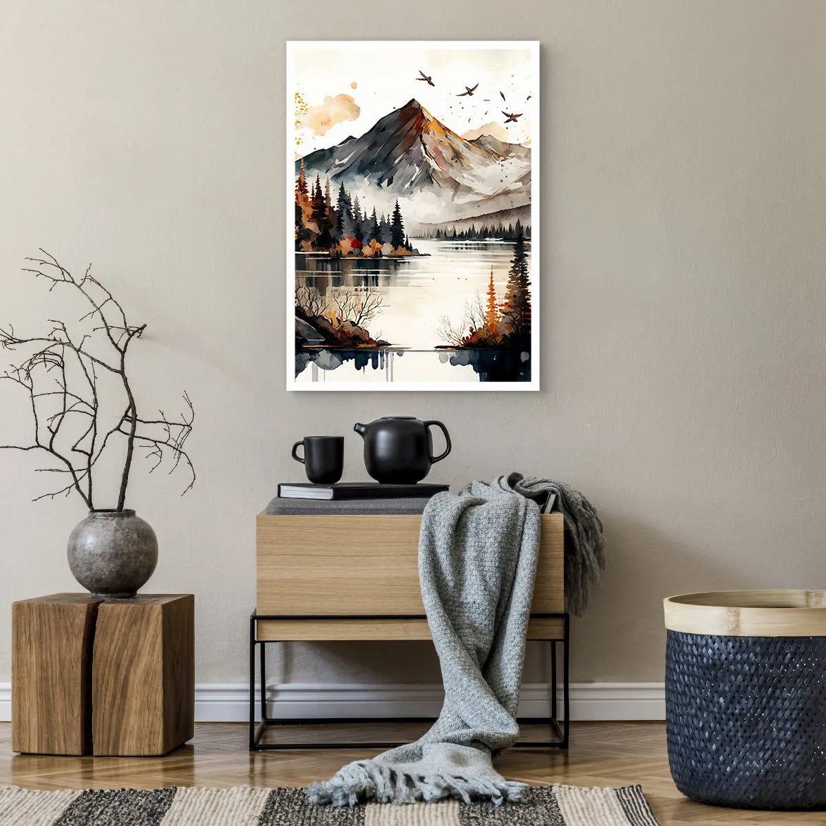 Poster - Herbstliche Berglandschaft über einem ruhigen See - 50x70cm - Goldener Herbst in den Bergen - Moderne Wanddekoration für Wohnzimmer und Schlafzimmer ARTTOR