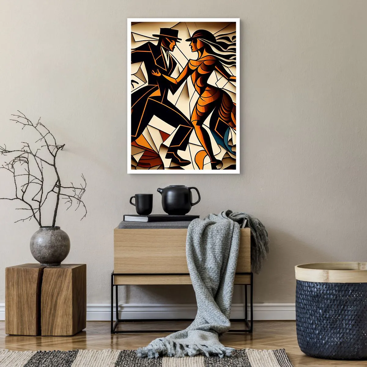 Poster - Ein dynamisches Paar tanzt Tango im kubistischen Stil. - 50x70cm - Tanz der Passion und Leidenschaft - Moderne Wanddekoration für Wohnzimmer und Schlafzimmer ARTTOR