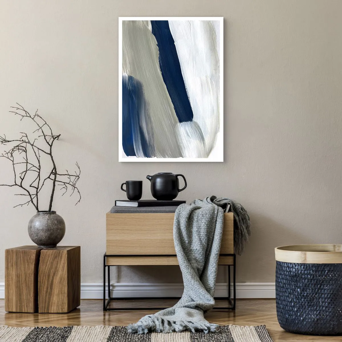 Affiche - Poster - Coups de pinceau abstraits dans des tons bleu marine - 50x70cm - Rencontre avec la blancheur - Décoration murale moderne pour le salon et la chambre ARTTOR