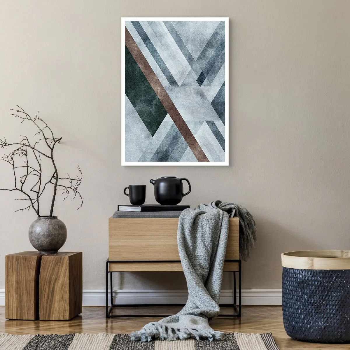 Poster - Geometrische Komposition in Blau- und Brauntönen - 50x70cm - Anspruchsvolle Eleganz der Geometrie - Moderne Wanddekoration für Wohnzimmer und Schlafzimmer ARTTOR