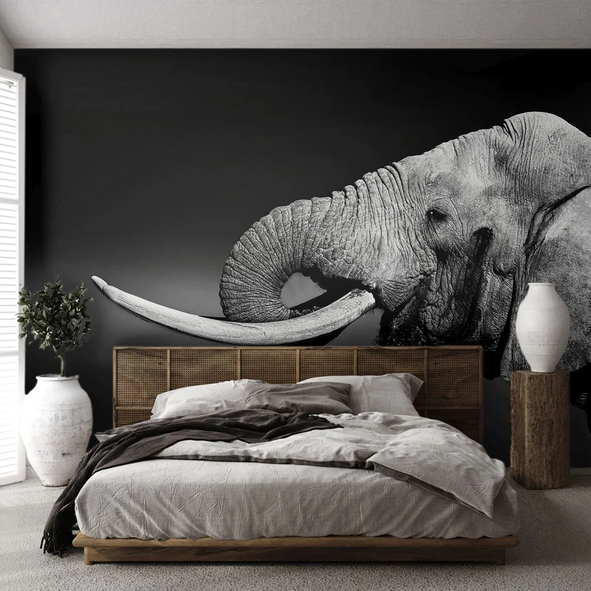 Papier Peint Photo Premium Sand - Photographie en noir et blanc d'un éléphant - 100x70cm - Oui, c'est bon maintenant - Décoration murale moderne pour le salon et la chambre ARTTOR