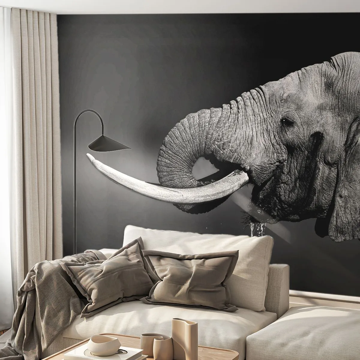 Papier Peint Photo Premium Sand - Photographie en noir et blanc d'un éléphant - 100x70cm - Oui, c'est bon maintenant - Décoration murale moderne pour le salon et la chambre ARTTOR